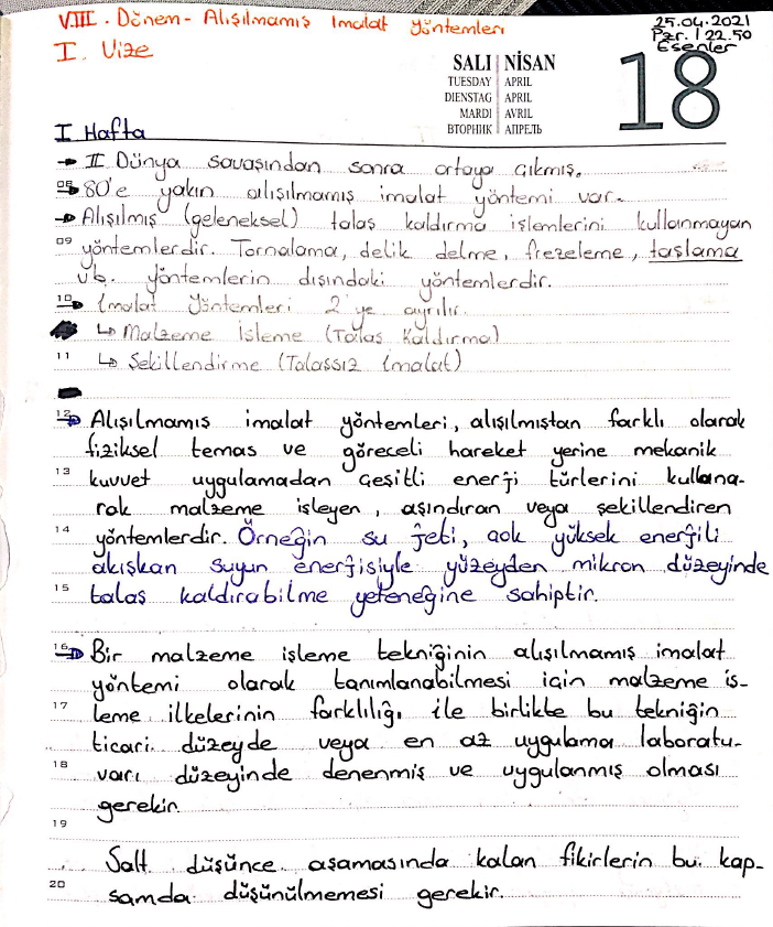Alışılmamış İmalat Yöntemleri Dersi Ders Notları (MAK456)                                                                                                                                                                                                 